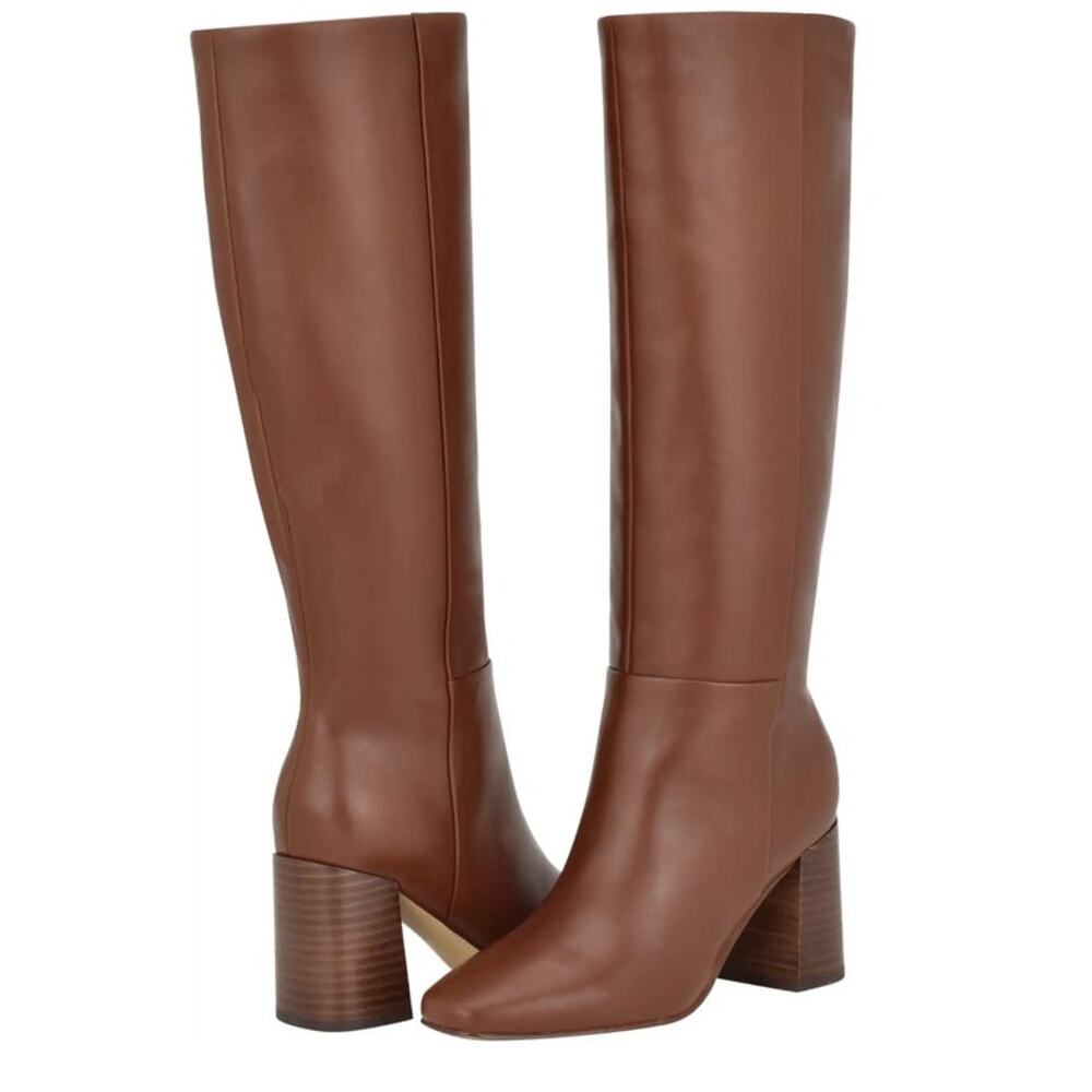 Calvin Klein Arista Knee High Brown Leather Boots - Size 6.5